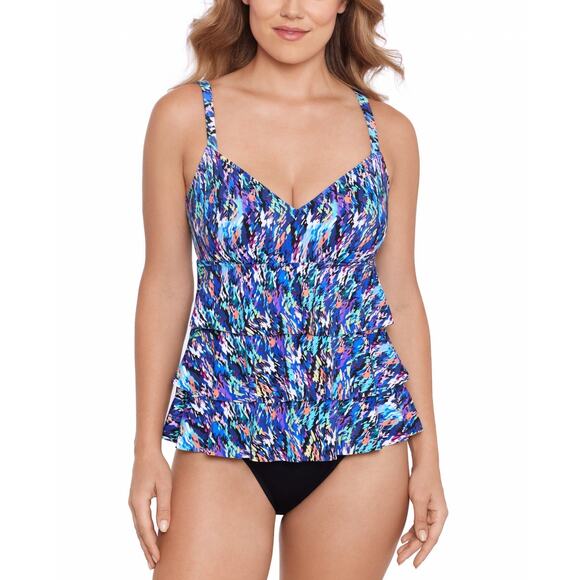 Swim Solutions Women's Printed Tiered Fauxkin Rainbow Rain 8 $102 - Picture 2 of 10